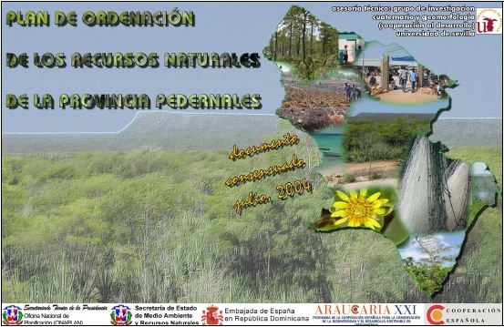 Portada del Plan de Ordenación d elos Recursos Naturales de la Provincia Pedernales (ONAPLAN-AECID, 2004)