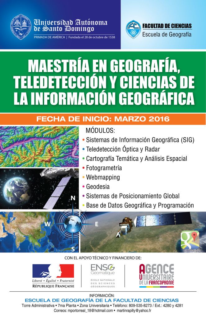 Cartel de la Maestría en geografía, teledetección y ciencias de la información geográfica UASD-ENSG (Francia)